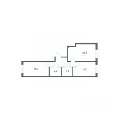 ЖК «Парусная 1», планировка 2-комнатной квартиры, 66.00 м²