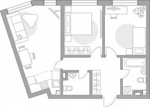 ЖК «Тринити-3», планировка 3-комнатной квартиры, 62.52 м²