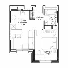 МФК «Clementine», планировка 1-комнатной квартиры, 35.00 м²