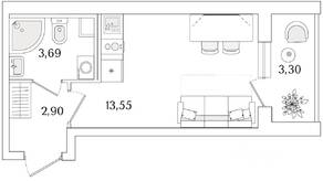 ЖК «Кинопарк», планировка студии, 21.79 м²