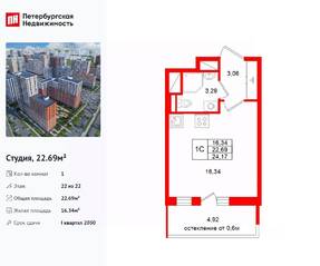 ЖК «Город звезд», планировка студии, 22.69 м²