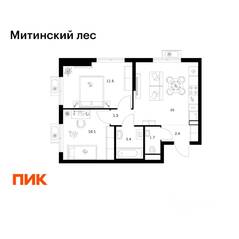 ЖК «Митинский лес», планировка 2-комнатной квартиры, 47.60 м²