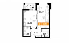 ЖК «Планерный квартал», планировка 1-комнатной квартиры, 42.56 м²
