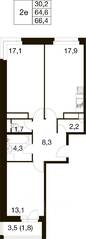 ЖК «Идеал», планировка 3-комнатной квартиры, 64.30 м²