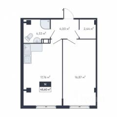 ЖК «Ромашки», планировка 1-комнатной квартиры, 47.10 м²