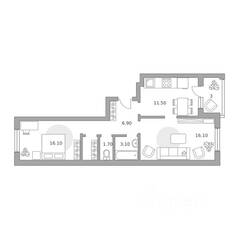 МЖК «Живописный», планировка 2-комнатной квартиры, 56.40 м²