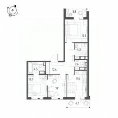 ЖК «Монография», планировка 3-комнатной квартиры, 70.90 м²
