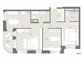 ЖК «Родина Парк», планировка 3-комнатной квартиры, 83.40 м²
