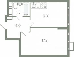 ЖК «Ново-Молоково», планировка 1-комнатной квартиры, 40.10 м²