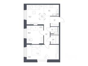ЖК «Мытищи Парк», планировка 2-комнатной квартиры, 58.00 м²