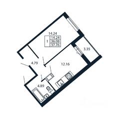 ЖК «Полис ЛАВрики», планировка 1-комнатной квартиры, 36.78 м²