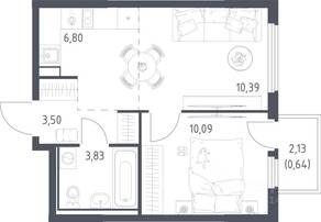 ЖК «Остафьево», планировка 1-комнатной квартиры, 35.25 м²