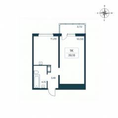 ЖК «Расцветай в Янино», планировка 1-комнатной квартиры, 39.10 м²