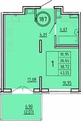 МЖК «Образцовый квартал 16», планировка 1-комнатной квартиры, 36.65 м²