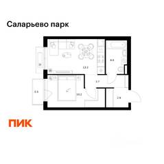 ЖК «Саларьево парк», планировка 1-комнатной квартиры, 34.90 м²