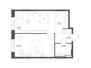 ЖК «Заречье Парк», планировка 1-комнатной квартиры, 47.20 м²