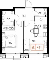 ЖК «Skolkovo One», планировка 1-комнатной квартиры, 41.10 м²