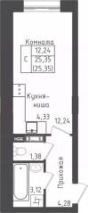 ЖК «Зеленый Оазис-Город», планировка студии, 25.35 м²