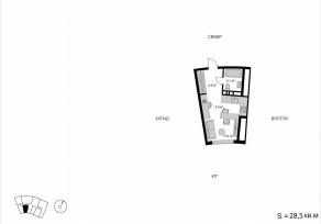 ЖК «Мытищи-Сити», планировка студии, 28.50 м²