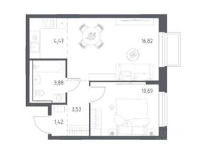 ЖК «Томилино Парк», планировка 1-комнатной квартиры, 40.81 м²