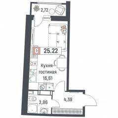 ЖК «Авиатор» (Девяткино), планировка студии, 25.22 м²
