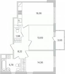 ЖК «Ясно. Янино», планировка 2-комнатной квартиры, 63.19 м²