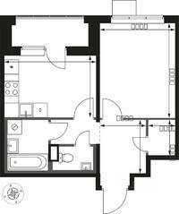 ЖК «1-й Химкинский», планировка 1-комнатной квартиры, 37.70 м²