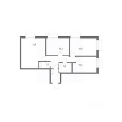 ЖК «Парусная 1», планировка 3-комнатной квартиры, 79.00 м²