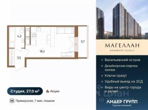 ЖК «Магеллан», планировка студии, 27.00 м²