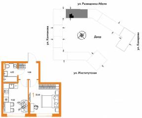 ЖК «Страна.Парковая», планировка 1-комнатной квартиры, 33.40 м²