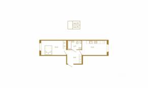 МЖК «Новая история», планировка 1-комнатной квартиры, 44.71 м²