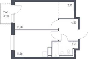 ЖК «Новые Лаврики», планировка 1-комнатной квартиры, 36.31 м²