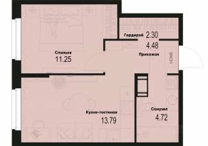 ЖК «ID Murino III», планировка 1-комнатной квартиры, 36.54 м²