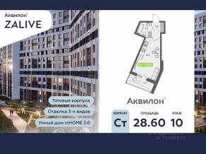 ЖК «Аквилон ZALIVE», планировка студии, 28.60 м²