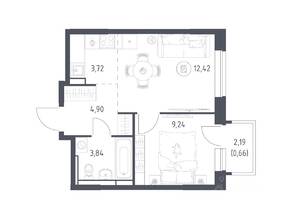 ЖК «Новое Видное», планировка 1-комнатной квартиры, 34.30 м²
