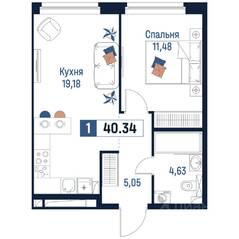 ЖК «Максималист», планировка 1-комнатной квартиры, 40.34 м²