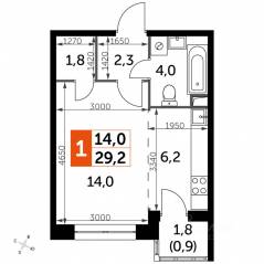 МФК «Датский квартал», планировка студии, 29.20 м²