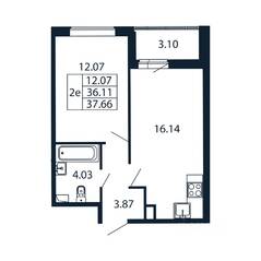 ЖК «Полис ЛАВрики», планировка 2-комнатной квартиры, 36.55 м²