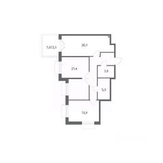 ЖК «Парусная 1», планировка 2-комнатной квартиры, 79.30 м²