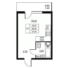 ЖК «Перспектива», планировка студии, 27.94 м²