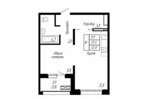 ЖК «Сибирь», планировка 1-комнатной квартиры, 40.80 м²