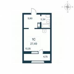ЖК «Расцветай в Янино», планировка студии, 26.90 м²