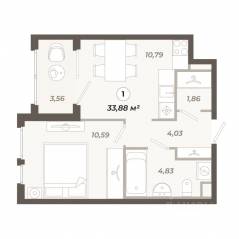 ЖК «Знатный», планировка 1-комнатной квартиры, 33.88 м²