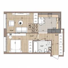 ЖК «Гранд Комфорт», планировка 1-комнатной квартиры, 52.70 м²