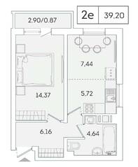 ЖК «Lampo», планировка 1-комнатной квартиры, 38.30 м²