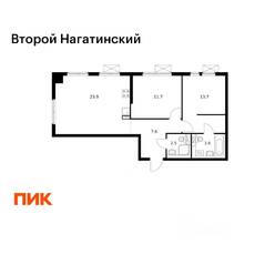 ЖК «Второй Нагатинский», планировка 2-комнатной квартиры, 63.00 м²