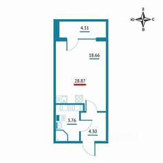 ЖК «Левитан», планировка студии, 28.87 м²