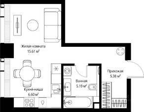 ЖК «Veer», планировка студии, 32.78 м²