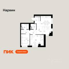 ЖК «Нарвин», планировка 2-комнатной квартиры, 65.00 м²