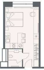 Апарт-комплекс «YE'S Primorsky», планировка 1-комнатной квартиры, 26.97 м²
